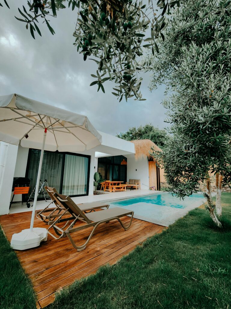 Modern villa with a private pool and garden in Kayaköy, Muğla, perfect holiday retreat.